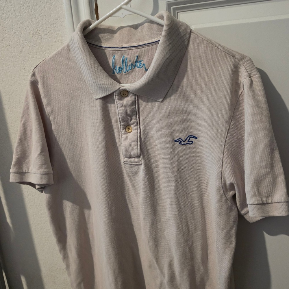 Hollister Mens Short Sleeve Pique Polo Shirt Tan Beige Embroidered Logo Size XL